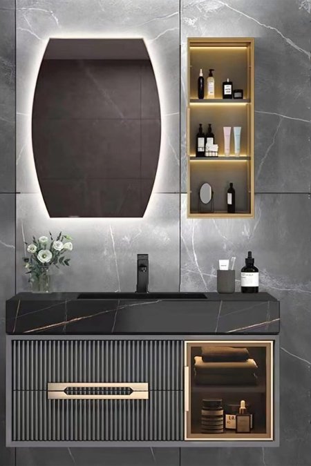 طقم مغسلة "لوكس" باللون الأسود - فخامة عصرية بتفاصيل ذهبية